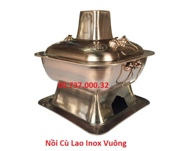 Nồi cù lao inox vuông màu đồng, bếp lẩu cù lao,lẩu dân ích truyển thống