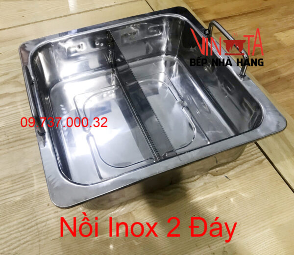 nồi inox ăn lẩu 2 ngăn | xoong nấu lẩu vuông 2 đáy từ, nồi ăn lẩu bếp từ giá rẻ - Ảnh 5