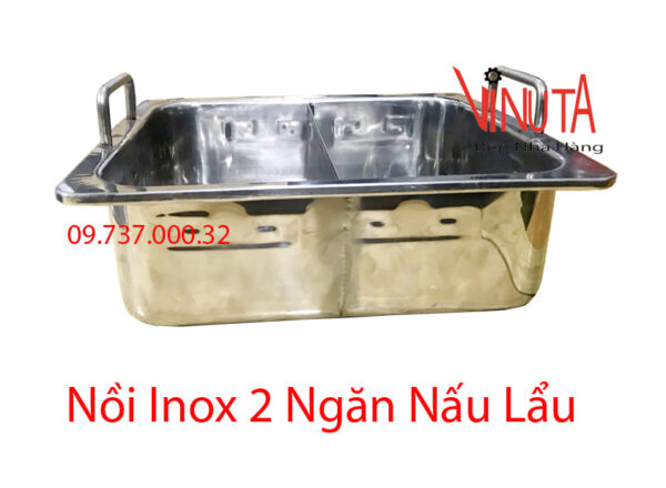 nồi inox ăn lẩu 2 ngăn | xoong nấu lẩu vuông 2 đáy từ, nồi ăn lẩu bếp từ giá rẻ - Ảnh 6