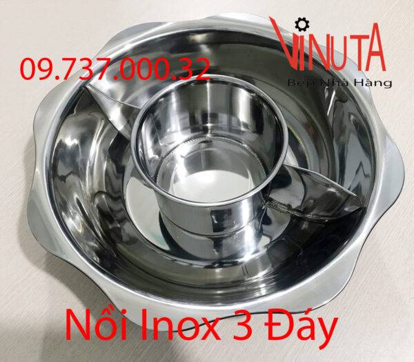 nồi inox 3 ngăn | nồi nấu lẩu 3 đáy, Xoong nấu lẩu hình tròn 3 ngăn riêng biệt - Ảnh 2