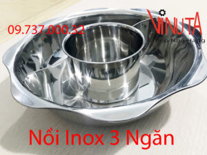 nồi inox 3 ngăn | nồi nấu lẩu 3 đáy, Xoong nấu lẩu hình tròn 3 ngăn riêng biệt