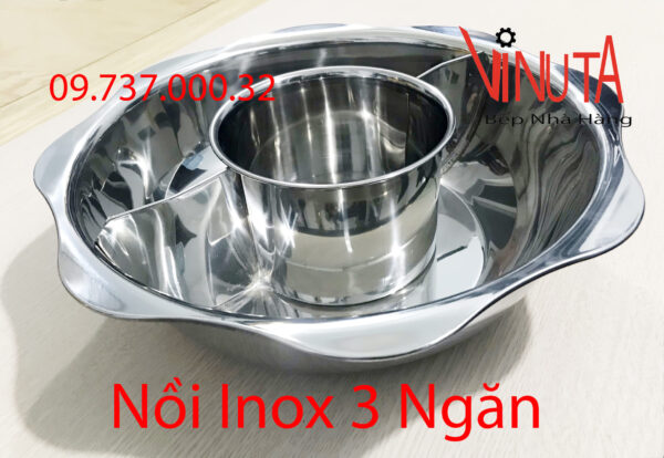 nồi inox 3 ngăn | nồi nấu lẩu 3 đáy, Xoong nấu lẩu hình tròn 3 ngăn riêng biệt