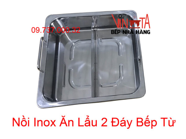 nồi inox ăn lẩu 2 ngăn | xoong nấu lẩu vuông 2 đáy từ, nồi ăn lẩu bếp từ giá rẻ - Ảnh 7