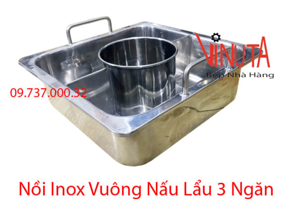 nồi lẩu inox 3 đáy | nồi nấu lẩu bằng inox 3 ngăn riêng biệt | Xoong ăn lẩu inox - Ảnh 2