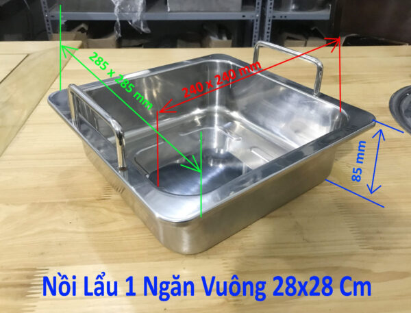 Nồi lẩu inox vuông, tròn loại 1, 2, 3 ,4 Ngăn dùng bếp từ, gas, cồn, than - Ảnh 8