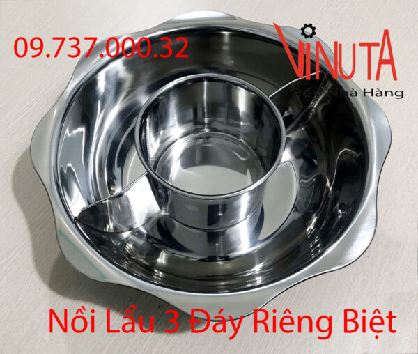 nồi inox 3 ngăn | nồi nấu lẩu 3 đáy, Xoong nấu lẩu hình tròn 3 ngăn riêng biệt - Ảnh 4