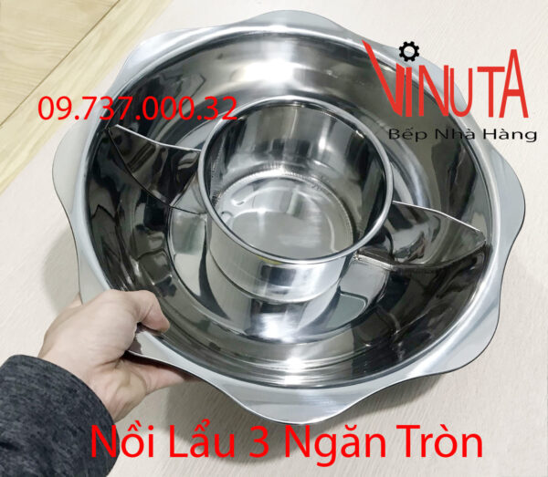 nồi inox 3 ngăn | nồi nấu lẩu 3 đáy, Xoong nấu lẩu hình tròn 3 ngăn riêng biệt - Ảnh 5