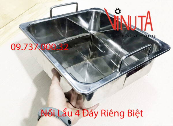 nồi lẩu inox 4 đáy | xoong nấu lẩu inox 4 ngăn hình vuông, nồi lẩu 4 vị, lẩu tứ xuyên - Ảnh 4