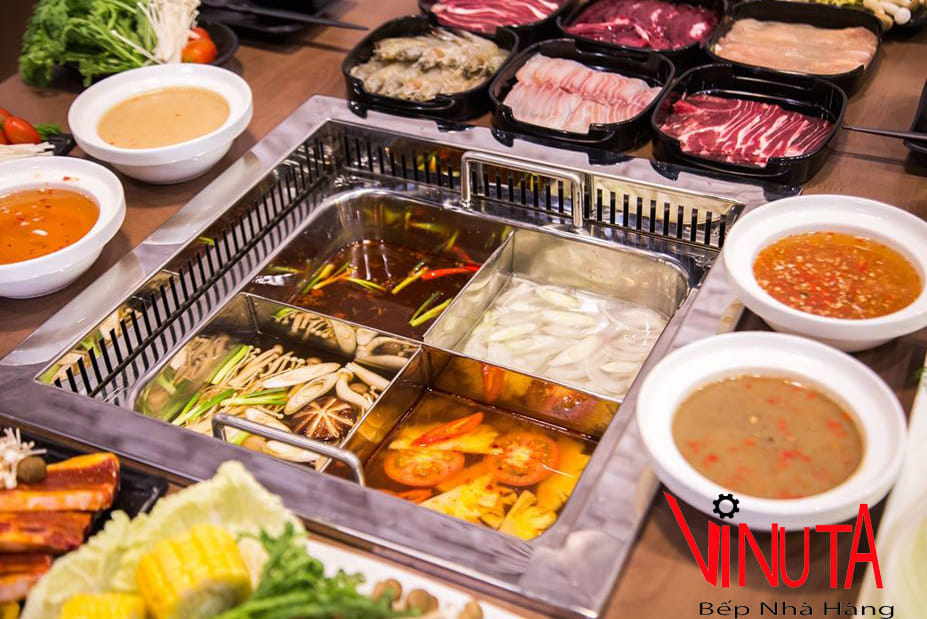 nồi lẩu inox bốn ngăn vuông