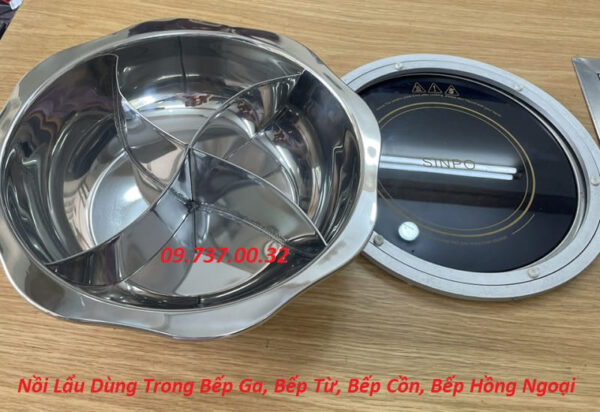 Nồi lẩu tròn 4 ngăn, nồi inox 4 vị dành cho nhà hàng, nồi dùng bếp từ, ga - Ảnh 5