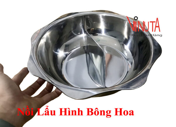 nồi lẩu 2 ngăn inox | nồi nấu lẩu hình tròn 2 ngăn | Xoong nấu lẩu vành hình bông hoa - Ảnh 5
