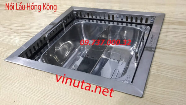 Nồi lẩu vuông 2 ngăn, nồi inox nấu lẩu bếp điện từ, bếp ga dùng nhà hàng - Ảnh 6