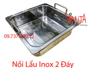 Nồi Lẩu Inox 2 đáy | Nồi Lẩu Inox 2 ngăn | Xoong nấu lẩu vuông bằng inox  2 đáy