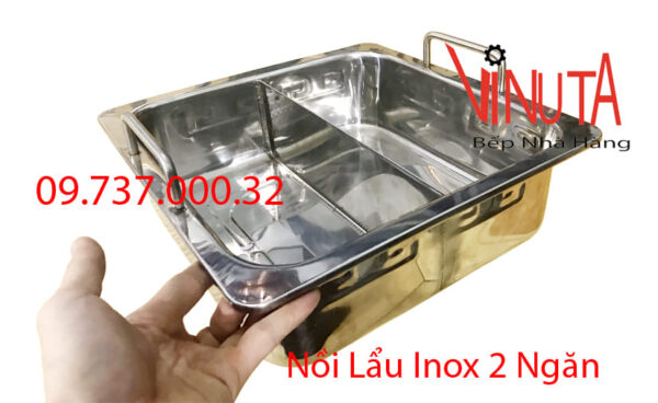 nồi inox ăn lẩu 2 ngăn | xoong nấu lẩu vuông 2 đáy từ, nồi ăn lẩu bếp từ giá rẻ - Ảnh 9