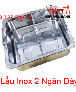 nồi inox ăn lẩu 2 ngăn | xoong nấu lẩu vuông 2 đáy từ, nồi ăn lẩu bếp từ giá rẻ