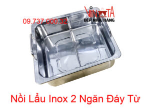 nồi inox ăn lẩu 2 ngăn | xoong nấu lẩu vuông 2 đáy từ, nồi ăn lẩu bếp từ giá rẻ