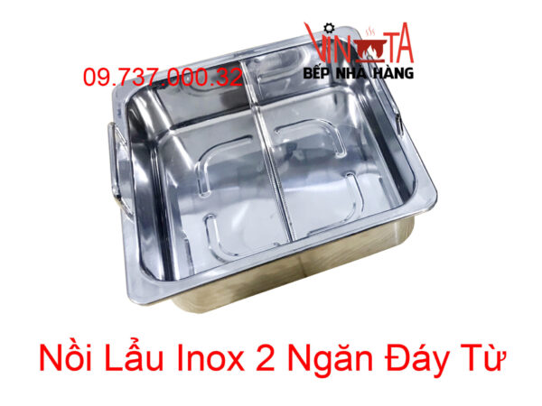 nồi inox ăn lẩu 2 ngăn | xoong nấu lẩu vuông 2 đáy từ, nồi ăn lẩu bếp từ giá rẻ