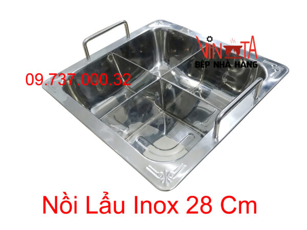 Nồi Lẩu Inox 4 Ngăn (Đáy), Xoong nấu lẩu 4 đáy từ, nồi lẩu bếp từ 28cm - Ảnh 5