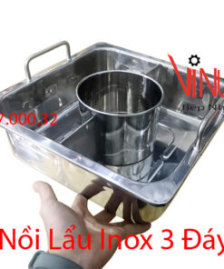 nồi lẩu inox 3 đáy | nồi nấu lẩu bằng inox 3 ngăn riêng biệt | Xoong ăn lẩu inox