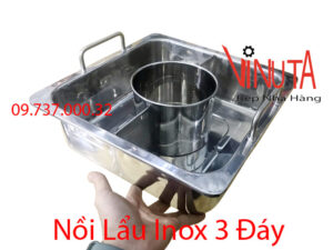 nồi lẩu inox 3 đáy | nồi nấu lẩu bằng inox 3 ngăn riêng biệt | Xoong ăn lẩu inox
