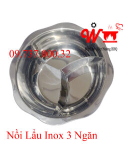 Nồi 3 ngăn inox tròn, xoong nấu lẩu ba ngăn riêng biệt dùng cho bếp điện từ, bếp gas, bếp than