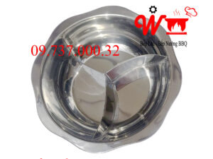 Nồi 3 ngăn inox tròn, xoong nấu lẩu ba ngăn riêng biệt dùng cho bếp điện từ, bếp gas, bếp than