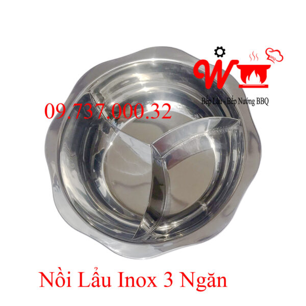 Nồi 3 ngăn inox tròn, xoong nấu lẩu ba ngăn riêng biệt dùng cho bếp điện từ, bếp gas, bếp than
