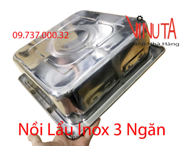nồi lẩu inox 3 đáy | nồi nấu lẩu bằng inox 3 ngăn riêng biệt | Xoong ăn lẩu inox - Ảnh 4