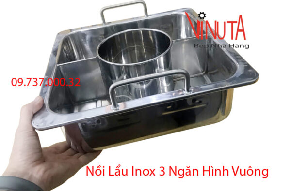 nồi lẩu inox 3 đáy | nồi nấu lẩu bằng inox 3 ngăn riêng biệt | Xoong ăn lẩu inox - Ảnh 5
