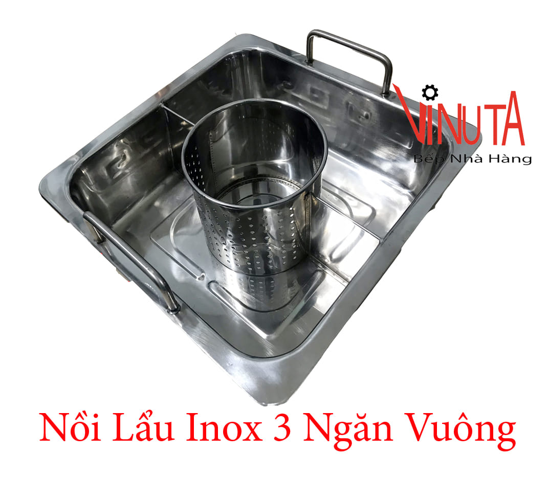 nồi lẩu inox 3 ngăn vuông
