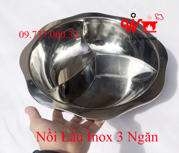 Nồi 3 ngăn inox tròn, xoong nấu lẩu ba ngăn riêng biệt dùng cho bếp điện từ, bếp gas, bếp than - Ảnh 6