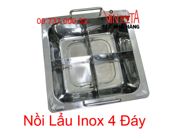 Nồi Lẩu Inox 4 Ngăn (Đáy), Xoong nấu lẩu 4 đáy từ, nồi lẩu bếp từ 28cm