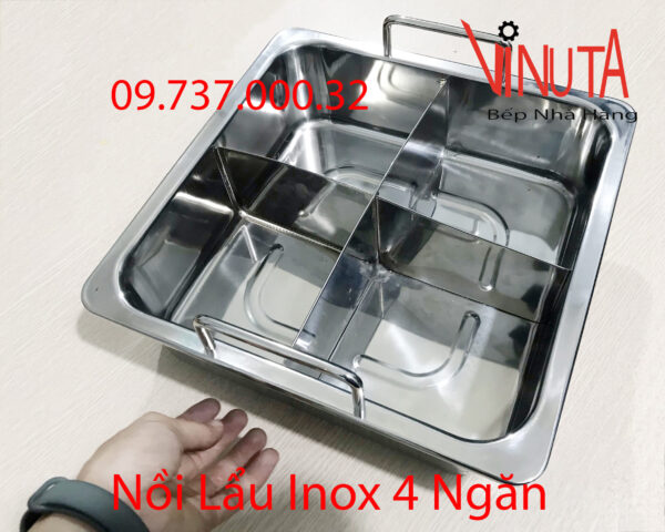 nồi lẩu inox 4 đáy | xoong nấu lẩu inox 4 ngăn hình vuông, nồi lẩu 4 vị, lẩu tứ xuyên - Ảnh 5
