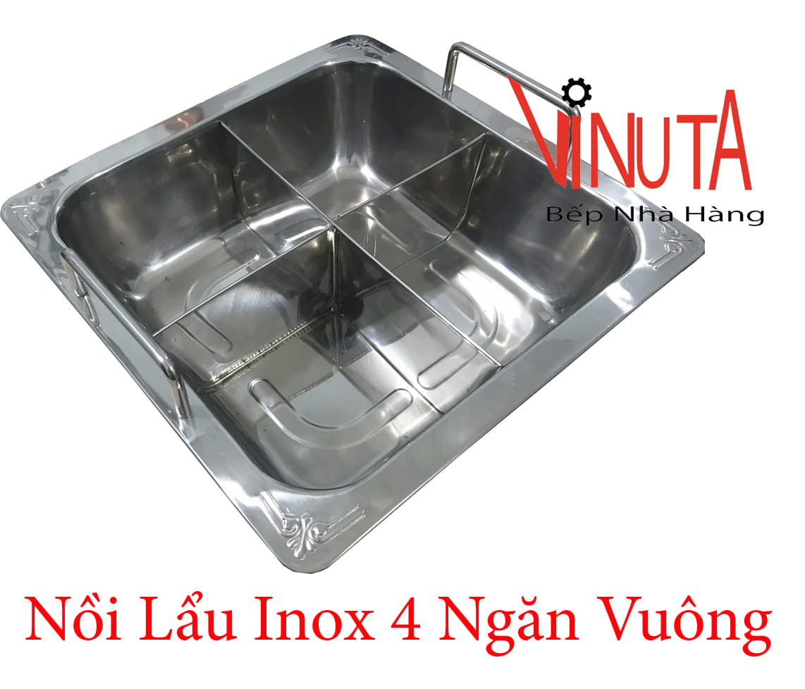 nồi lẩu inox 4 ngăn vuông