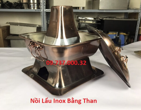 Nồi cù lao inox vuông màu đồng, bếp lẩu cù lao,lẩu dân ích truyển thống - Ảnh 3