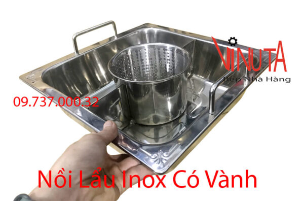 nồi nấu lẩu inox 3 ngăn | nồi lẩu inox 3 đáy| xoong inox nấu lẩu hình vuông nhà hàng - Ảnh 8