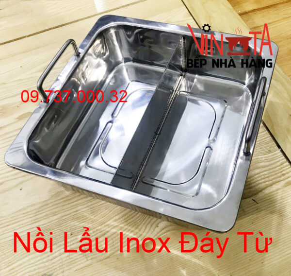 nồi inox ăn lẩu 2 ngăn | xoong nấu lẩu vuông 2 đáy từ, nồi ăn lẩu bếp từ giá rẻ - Ảnh 11