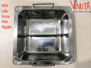 Nồi lẩu hai ngăn inox hình vuông, xoong nấu lẩu inox 2 đáy riêng biệt giá rẻ