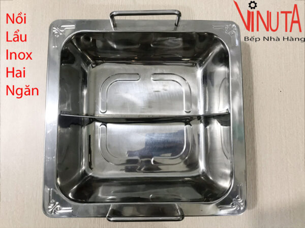 Nồi lẩu hai ngăn inox hình vuông, xoong nấu lẩu inox 2 đáy riêng biệt giá rẻ