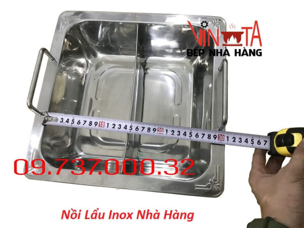 Nồi lẩu vuông 2 ngăn, nồi inox nấu lẩu bếp điện từ, bếp ga dùng nhà hàng - Ảnh 4