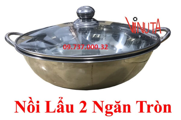 Nồi lẩu tròn 2 ngăn, Nồi inox D30cm dùng cho bếp từ, bếp ga, hồng ngoại