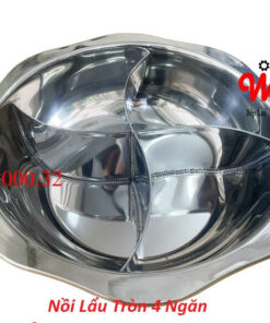 Nồi lẩu tròn 4 ngăn, nồi inox 4 vị dành cho nhà hàng, nồi dùng bếp từ, ga
