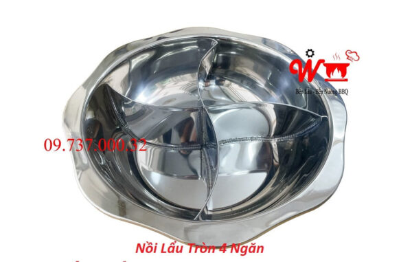 Nồi lẩu tròn 4 ngăn, nồi inox 4 vị dành cho nhà hàng, nồi dùng bếp từ, ga