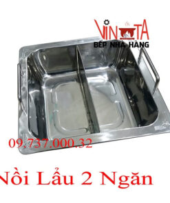 Nồi lẩu vuông 2 ngăn, nồi inox nấu lẩu bếp điện từ, bếp ga dùng nhà hàng