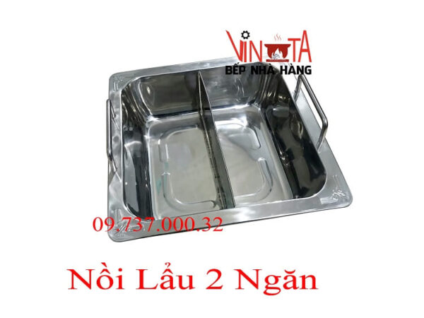 Nồi lẩu vuông 2 ngăn, nồi inox nấu lẩu bếp điện từ, bếp ga dùng nhà hàng