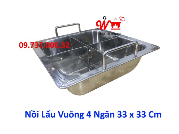 Nồi lẩu inox vuông, tròn loại 1, 2, 3 ,4 Ngăn dùng bếp từ, gas, cồn, than - Ảnh 12