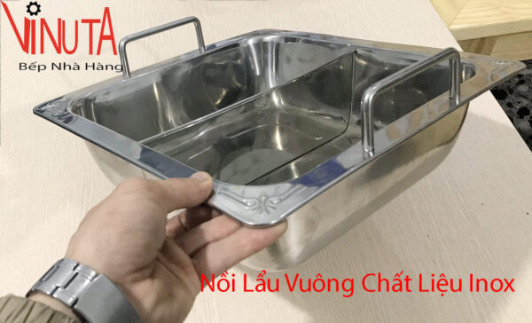 Nồi lẩu hai ngăn inox hình vuông, xoong nấu lẩu inox 2 đáy riêng biệt giá rẻ - Ảnh 3