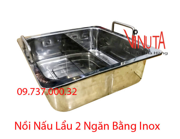 nồi inox ăn lẩu 2 ngăn | xoong nấu lẩu vuông 2 đáy từ, nồi ăn lẩu bếp từ giá rẻ - Ảnh 12