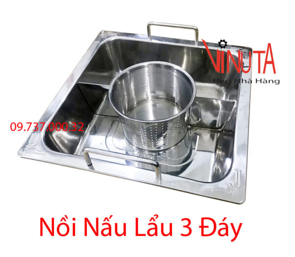 nồi nấu lẩu inox 3 ngăn | nồi lẩu inox 3 đáy| xoong inox nấu lẩu hình vuông nhà hàng - Ảnh 6