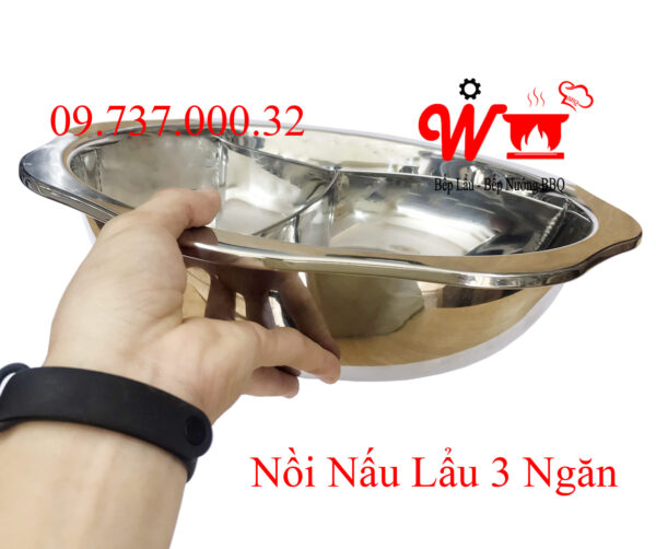 Nồi 3 ngăn inox tròn, xoong nấu lẩu ba ngăn riêng biệt dùng cho bếp điện từ, bếp gas, bếp than - Ảnh 8